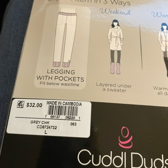 Cuddl Duds Stretch Thermal Leggings with Pockets LARGE (6767) - Picture 6 of 6
